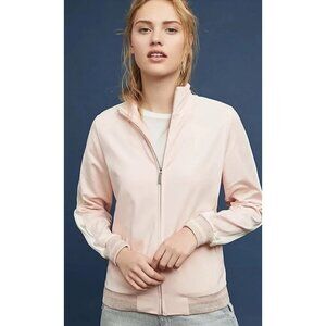 Anthropologie Maeve Pink Ivory Stripe Track Bomber Zip Up Jacket Pink Size S